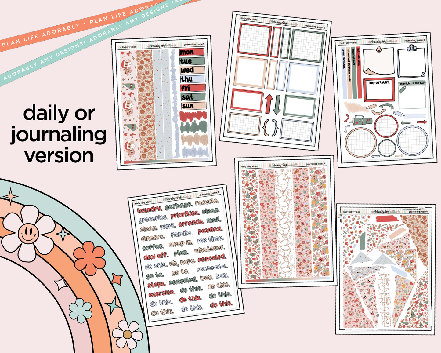 Journaling and Daily Planning Holly Jolly Vibes Planner Sticker Kit