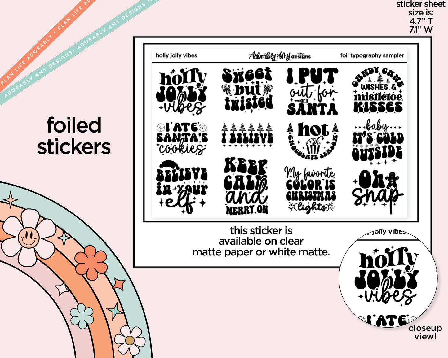 Foiled Holly Jolly Vibes Deco Typography Sampler Planner Stickers