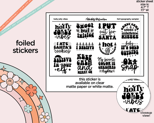 Foiled Holly Jolly Vibes Deco Typography Sampler Planner Stickers