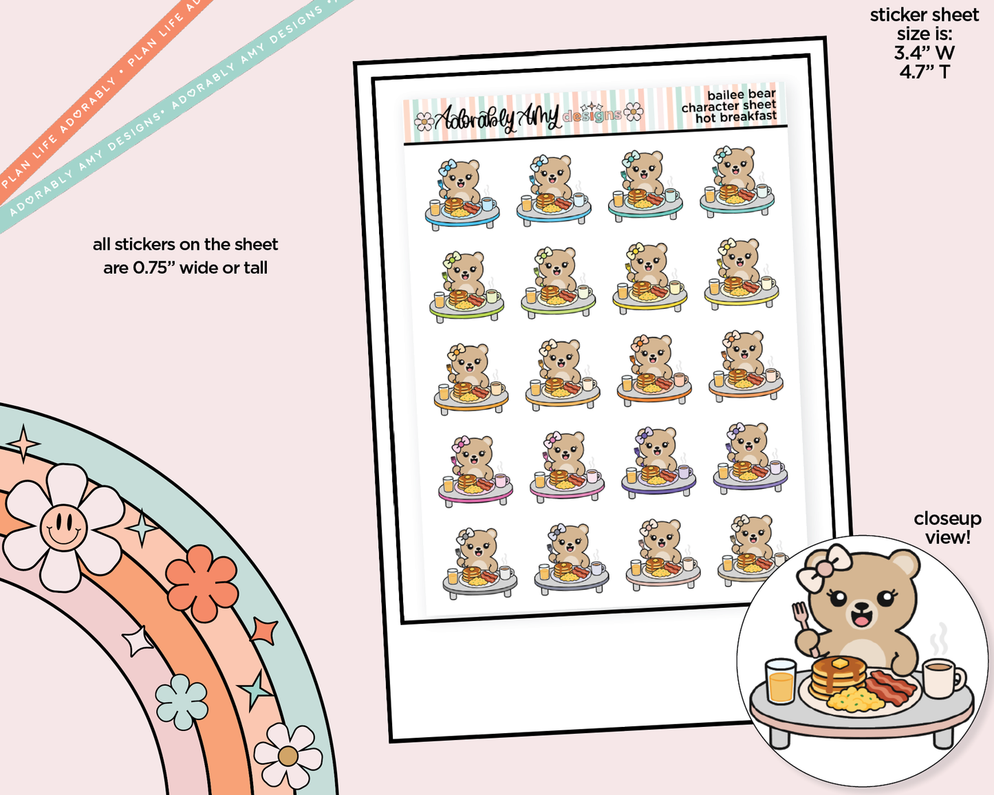 Bailee Bear Hot Breakfast Decoration Character Planner Stickers