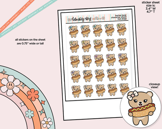 Bailee Bear Hot Dog Decoration Character Planner Stickers - Adorably Amy Designs