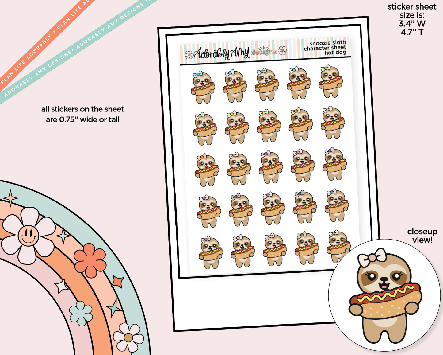 Snoozie Sloth Hot Dog Decoration Character Planner Stickers