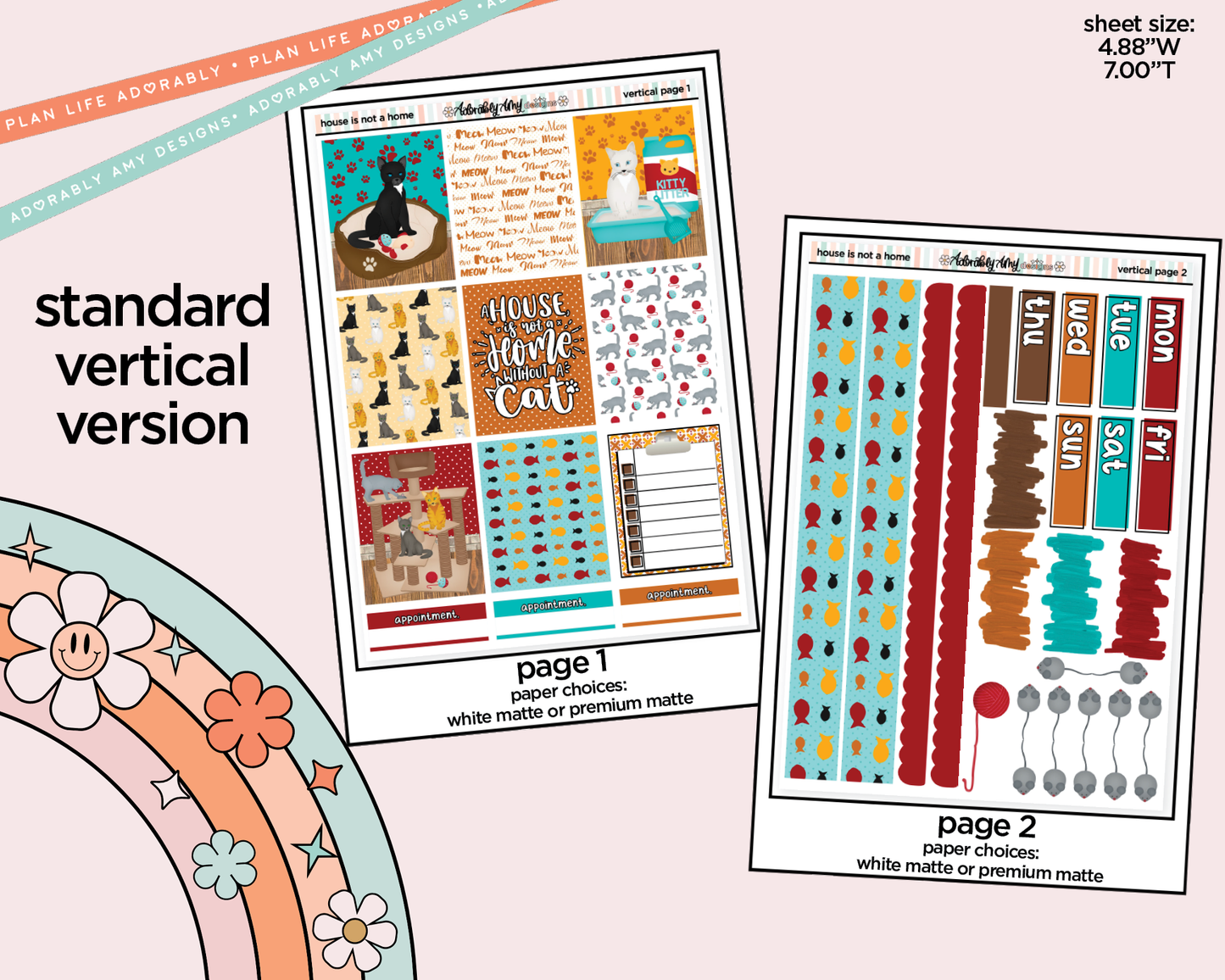 Vertical A House Isn't a Home Without a Cat Weekly Sticker Kit for Vertical Standard Size Planners or Insert
