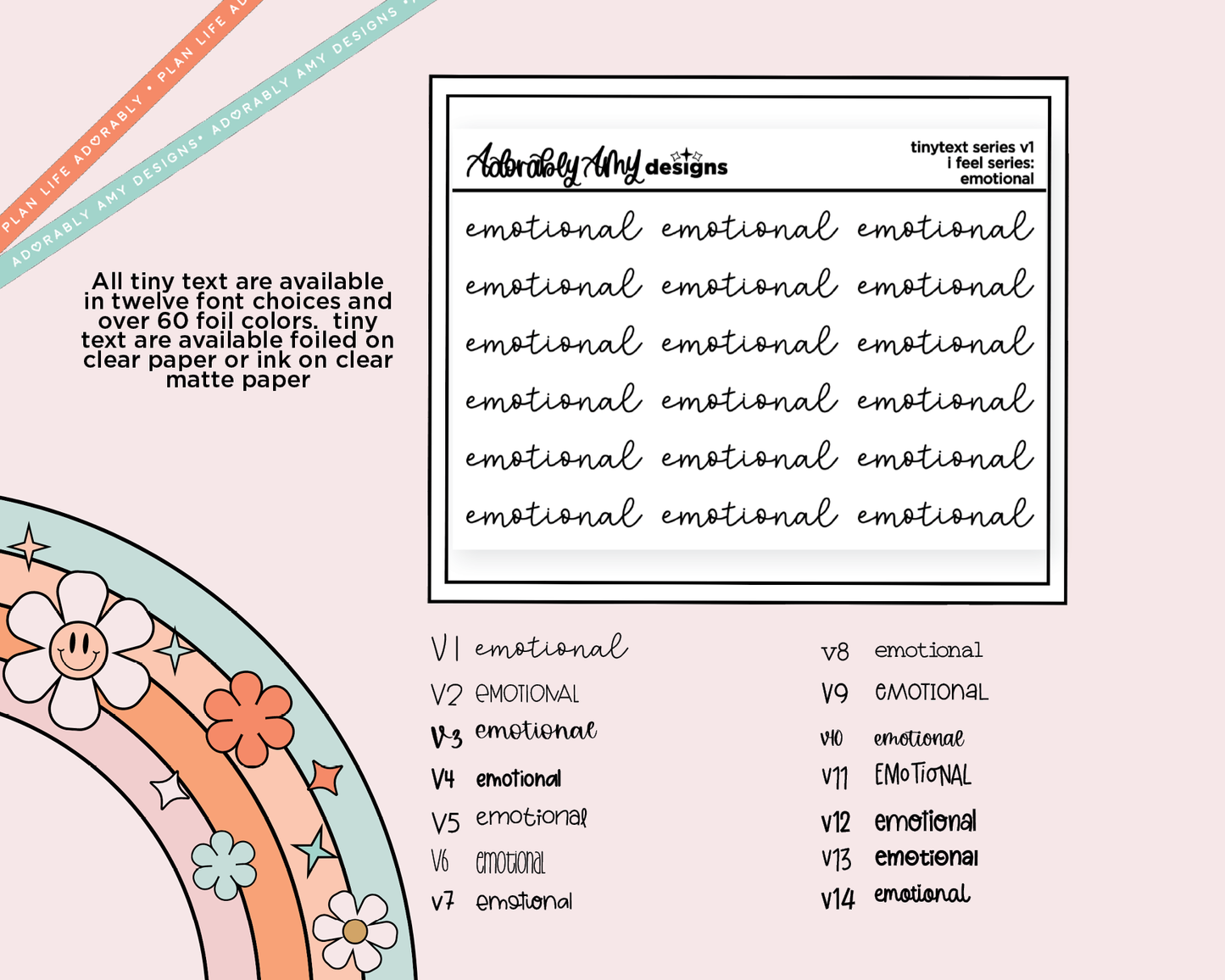 Foiled Tiny Text Series - Feelings Series - Emotional Checklist Size Planner Sticker Sheet