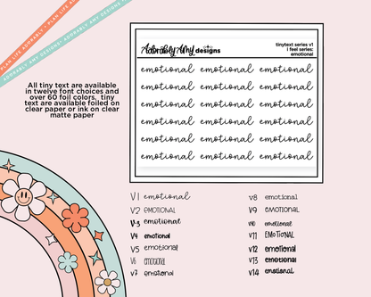 Foiled Tiny Text Series - Feelings Series - Emotional Checklist Size Planner Sticker Sheet