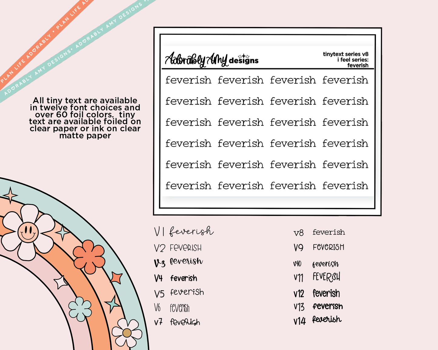 Foiled Tiny Text Series - Feelings Series - Feverish Checklist Size Planner Sticker Sheet