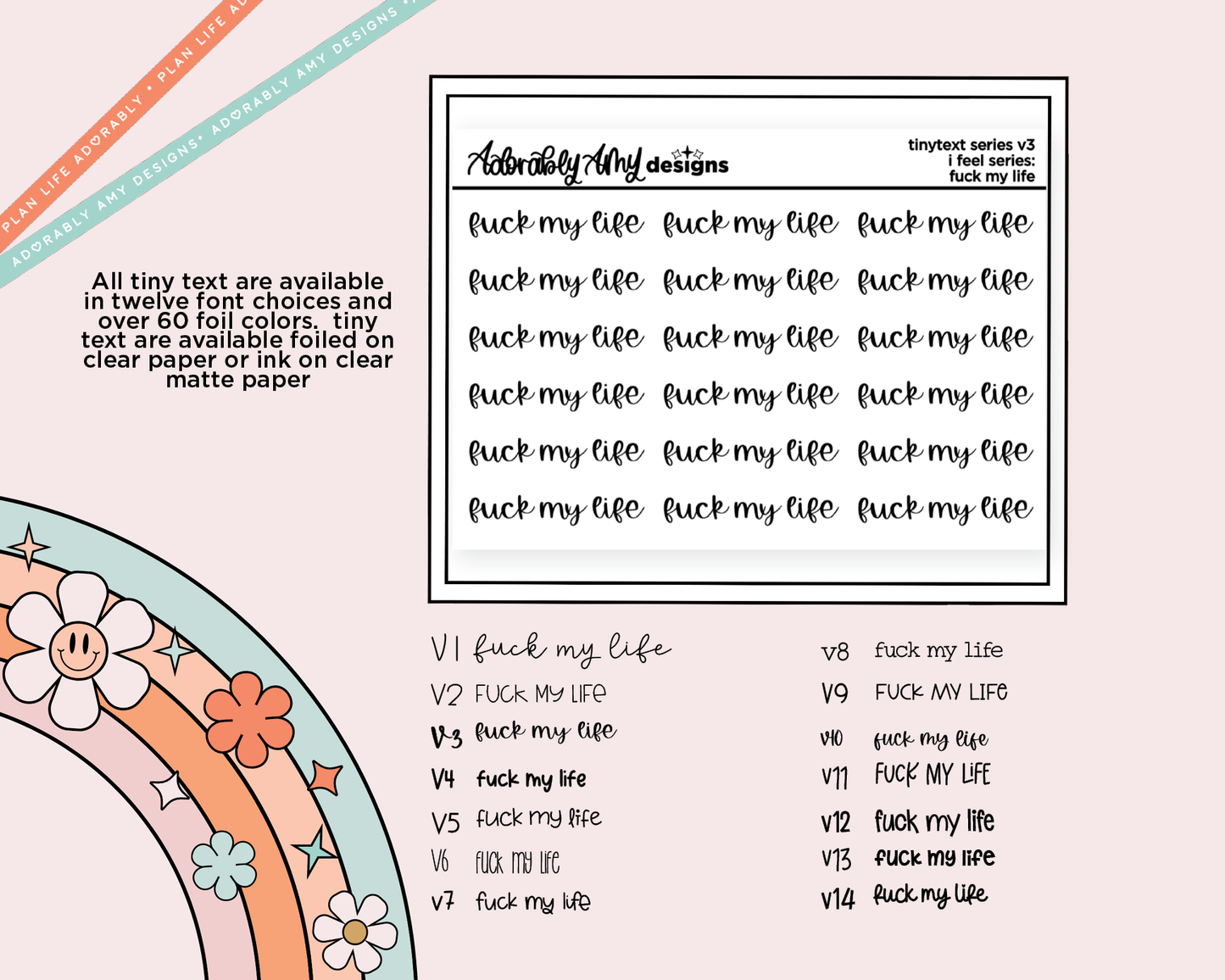 Foiled Tiny Text Series - Feelings Series - Fuck My Life Checklist Size Planner Sticker Sheet