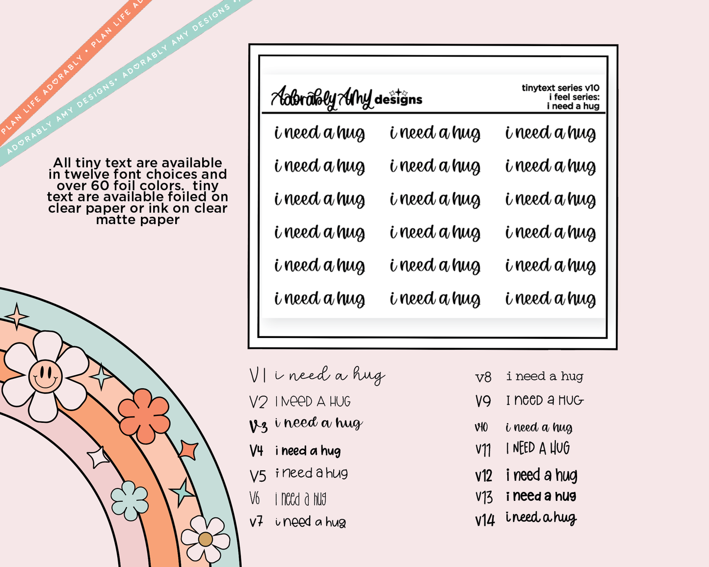 Foiled Tiny Text Series - Feelings Series - I Need a Hug Checklist Size Planner Sticker Sheet