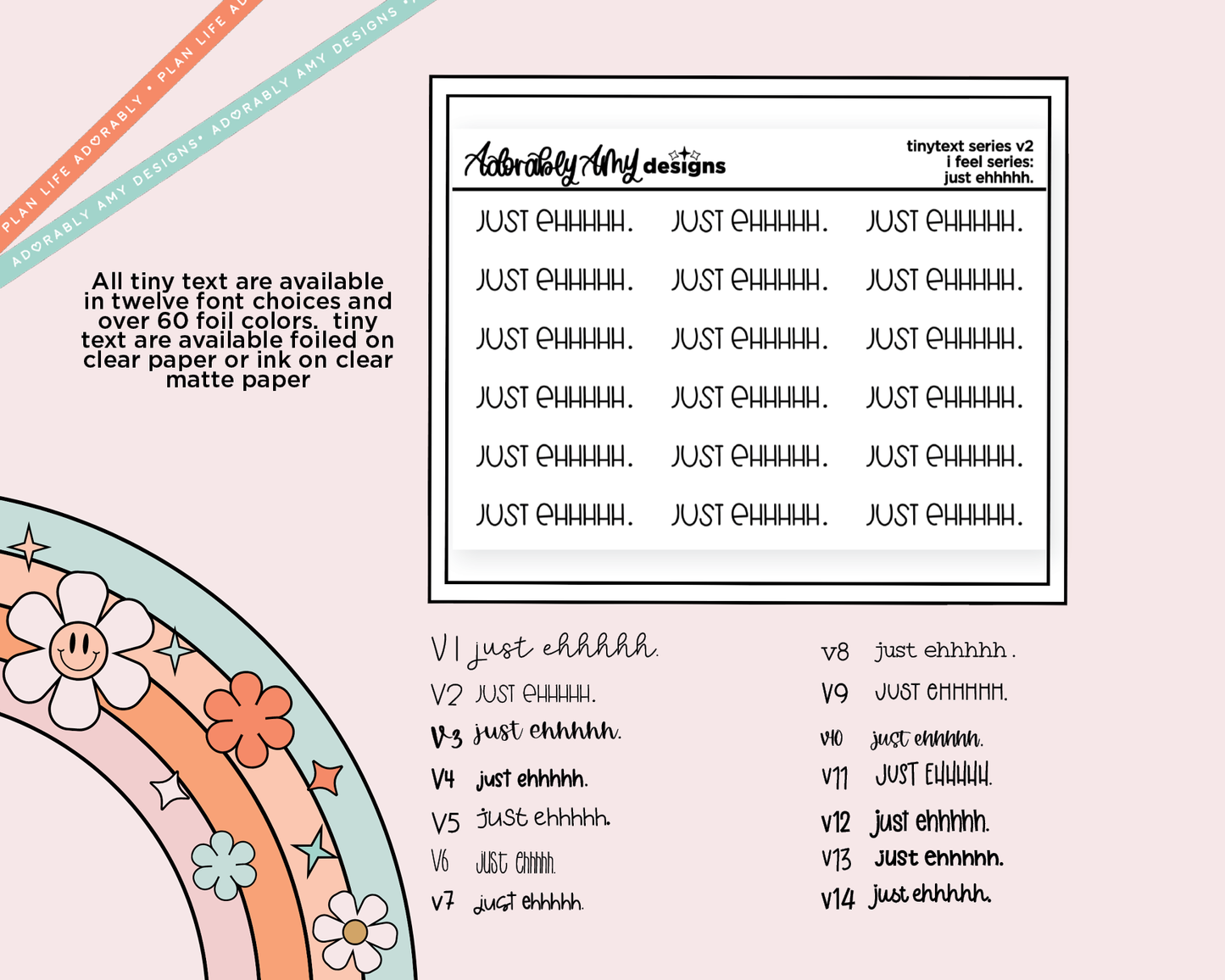 Foiled Tiny Text Series - Feelings Series - Just Ehhhhh. Checklist Size Planner Sticker Sheet
