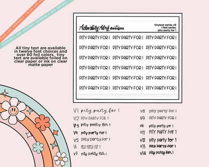 Foiled Tiny Text Series - Feelings Series - Pity Party for 1  Checklist Size Planner Sticker Sheet