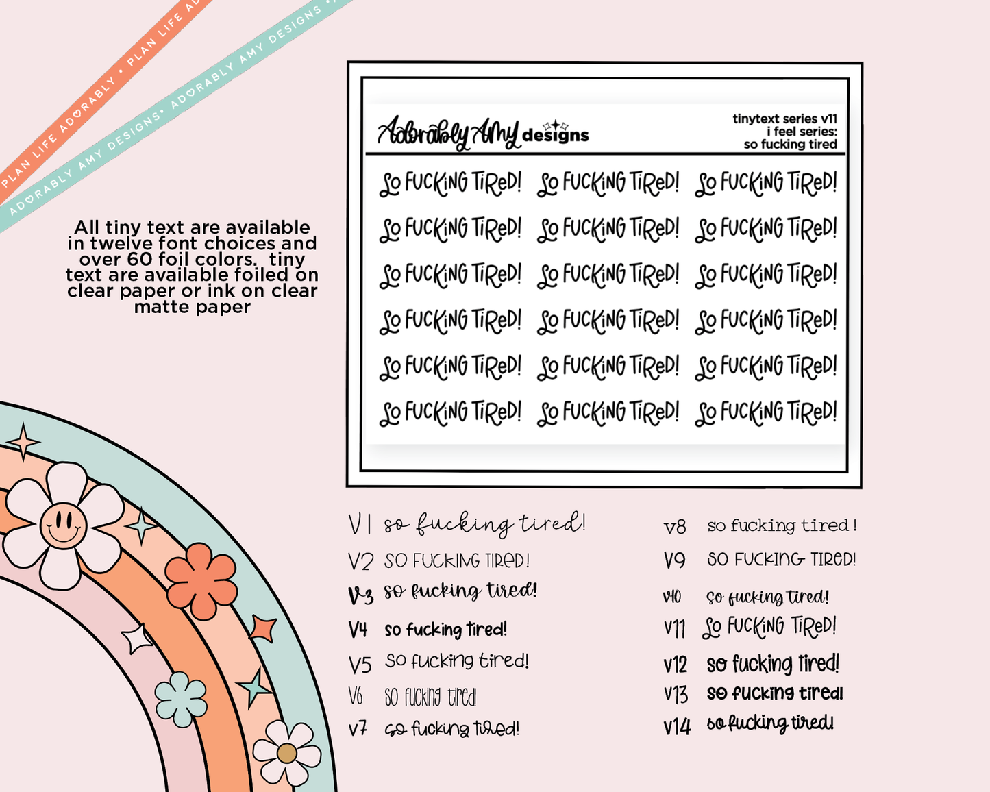 Foiled Tiny Text Series - Feelings Series - So Fucking Tired Checklist Size Planner Sticker Sheet