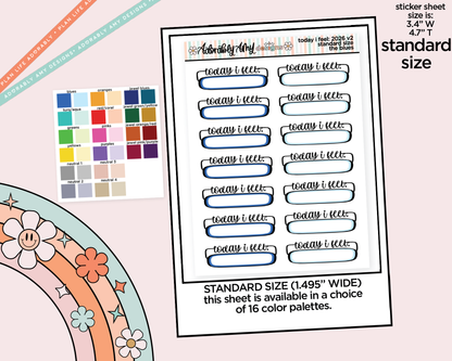 Rainbow Standard Size Today I Feel: 2026 - 2 Versions Mood Tracker Boxes Planner Stickers for any size Planners or Inserts