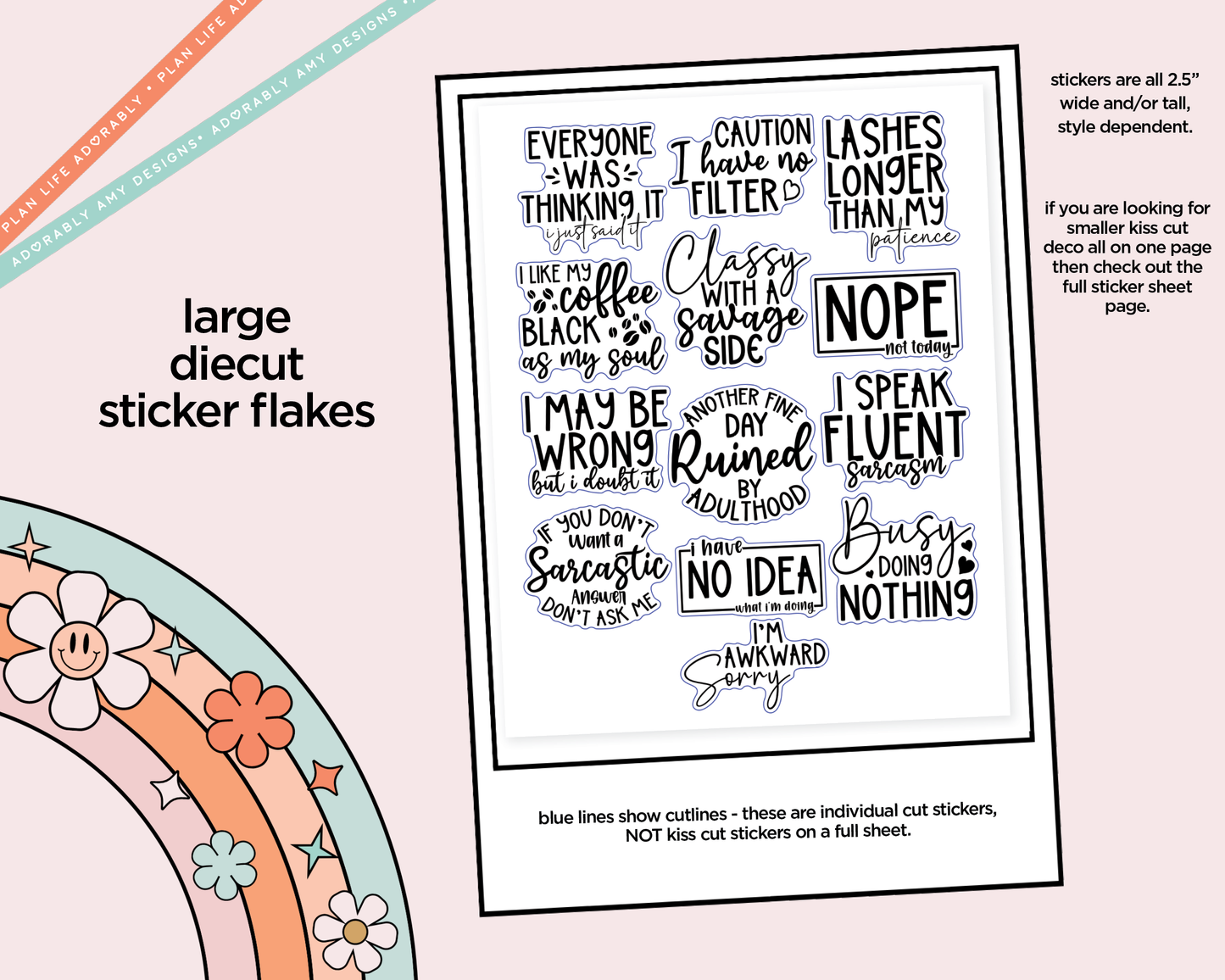 I Have No Filter Snarky Deco Typography Sampler Planner Stickers
