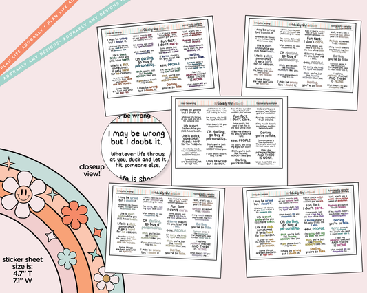 Rainbow or Black I May Be Wrong, But I Doubt It Typography Planner Stickers - Adorably Amy Designs