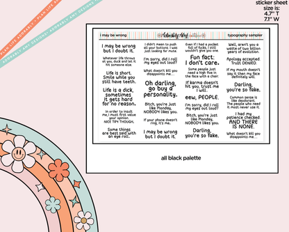 Rainbow or Black I May Be Wrong, But I Doubt It Typography Planner Stickers - Adorably Amy Designs
