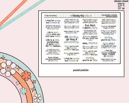 Rainbow or Black I May Be Wrong, But I Doubt It Typography Planner Stickers - Adorably Amy Designs