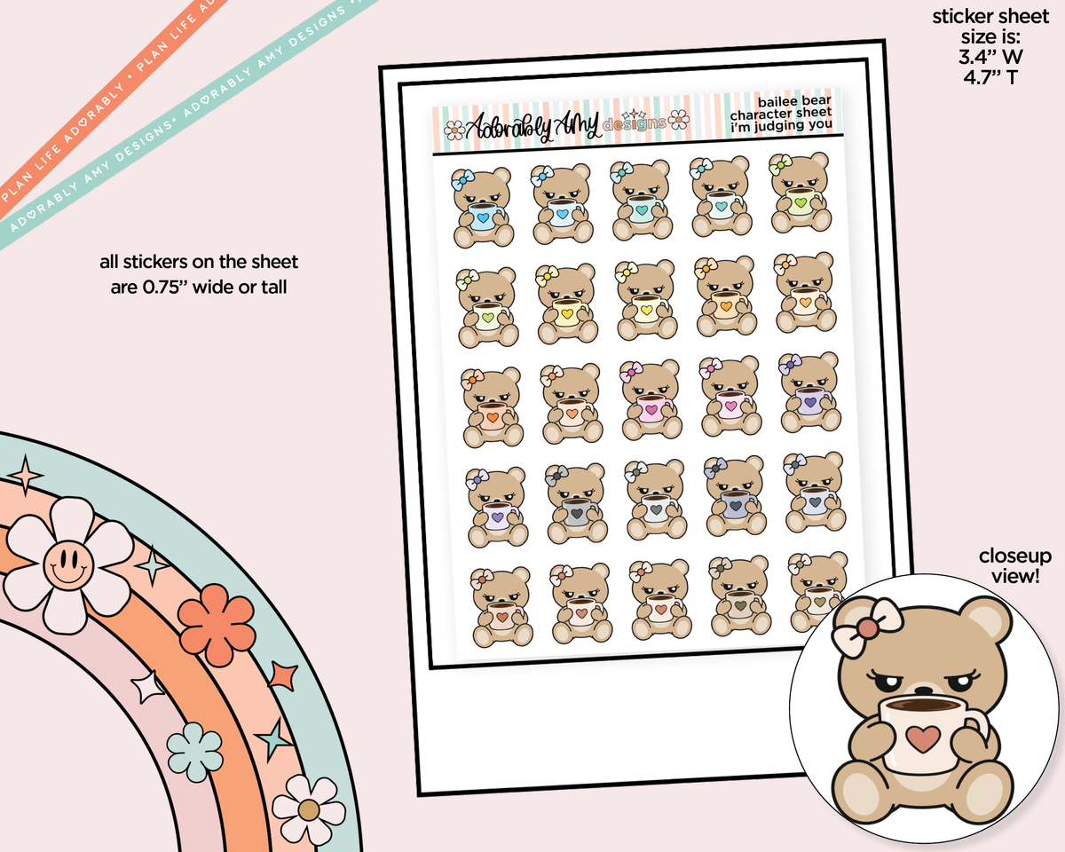 Bailee Bear I'm Judging You Decoration Character Planner Stickers - Adorably Amy Designs