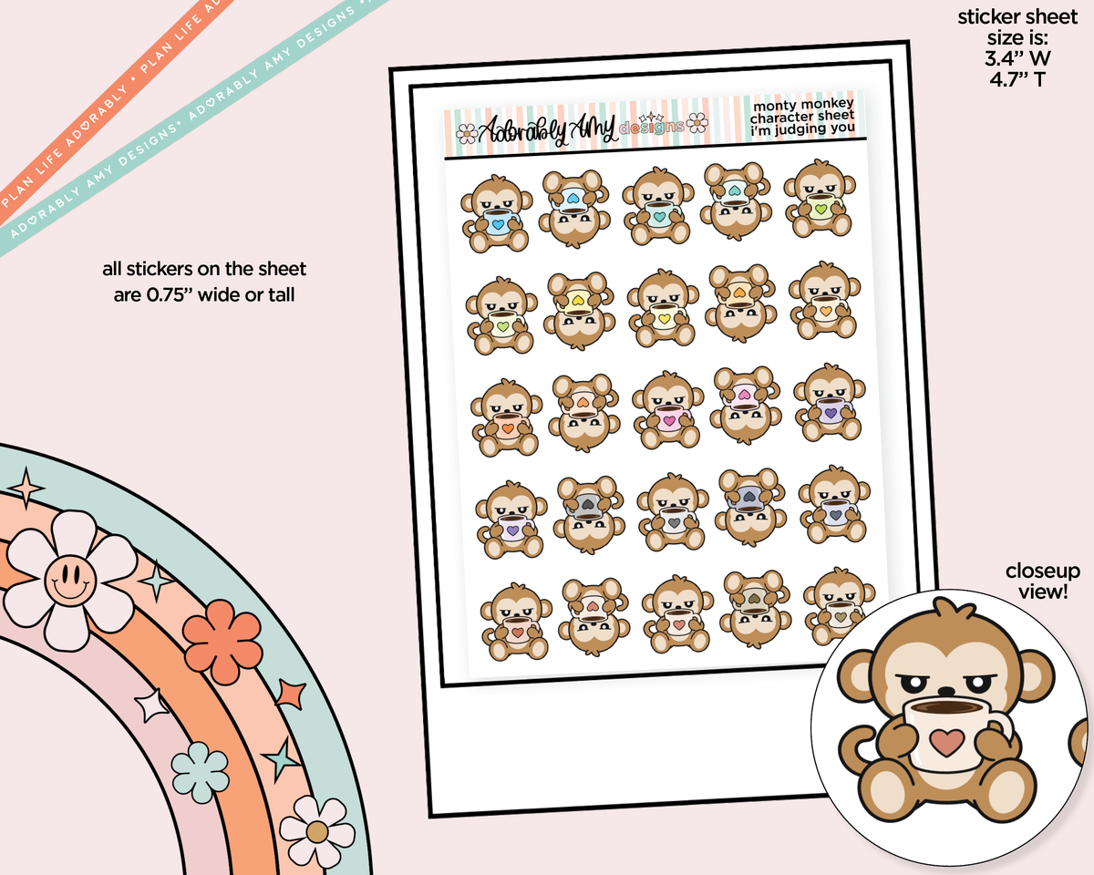 Monty the Monkey I'm Judging You Decoration Character Planner Stickers - Adorably Amy Designs