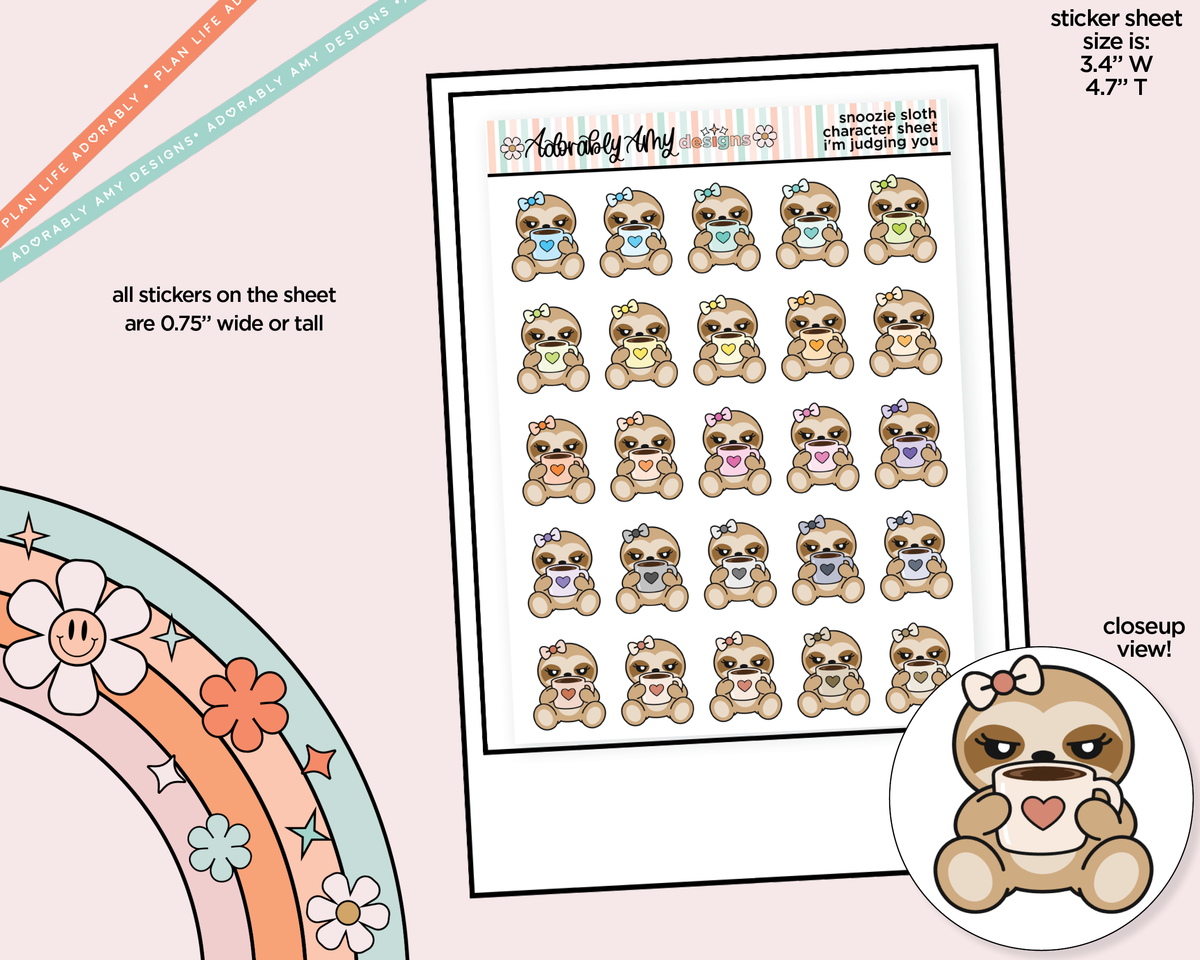 Snoozie Sloth I'm Judging You Decoration Character Planner Stickers - Adorably Amy Designs