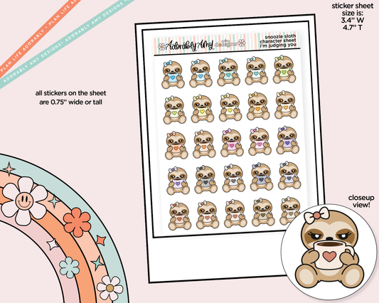 Snoozie Sloth I'm Judging You Decoration Character Planner Stickers - Adorably Amy Designs