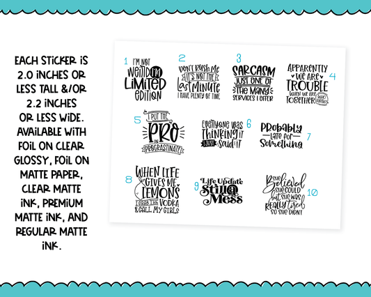 Large Diecut Sticker Flakes - I'm Not Weird Quotes Planner Stickers for any Planner or Insert