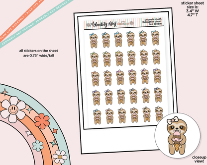 Snoozie Sloth Ice Cream Cone - Get Ice Cream Decoration Character Planner Stickers - Adorably Amy Designs