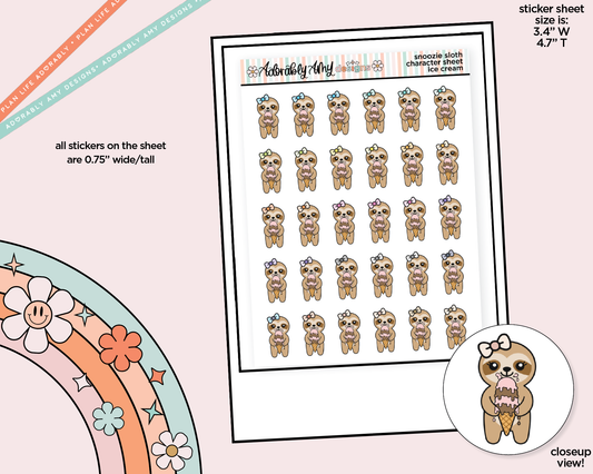 Snoozie Sloth Ice Cream Cone - Get Ice Cream Decoration Character Planner Stickers - Adorably Amy Designs