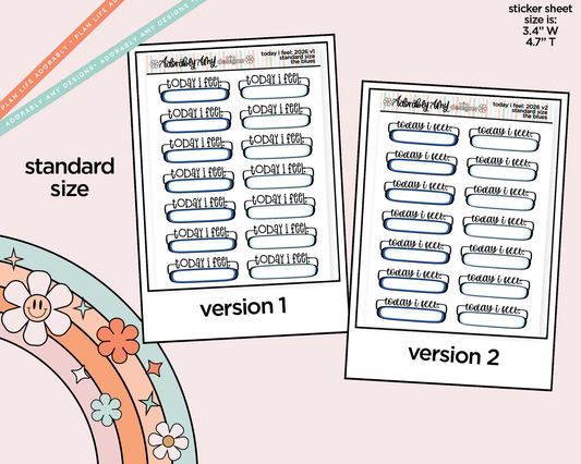 Rainbow Standard Size Today I Feel: 2026 - 2 Versions Mood Tracker Boxes Planner Stickers for any size Planners or Inserts