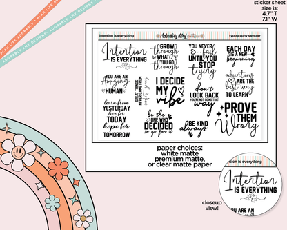 Intention is Everything Motivational Typography Sampler Planner Stickers