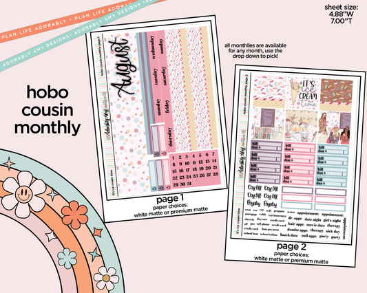 Hobonichi Cousin Monthly Pick Your Month It's Ice Cream Time  Planner Sticker Kit for Hobo Cousin or Similar Planners