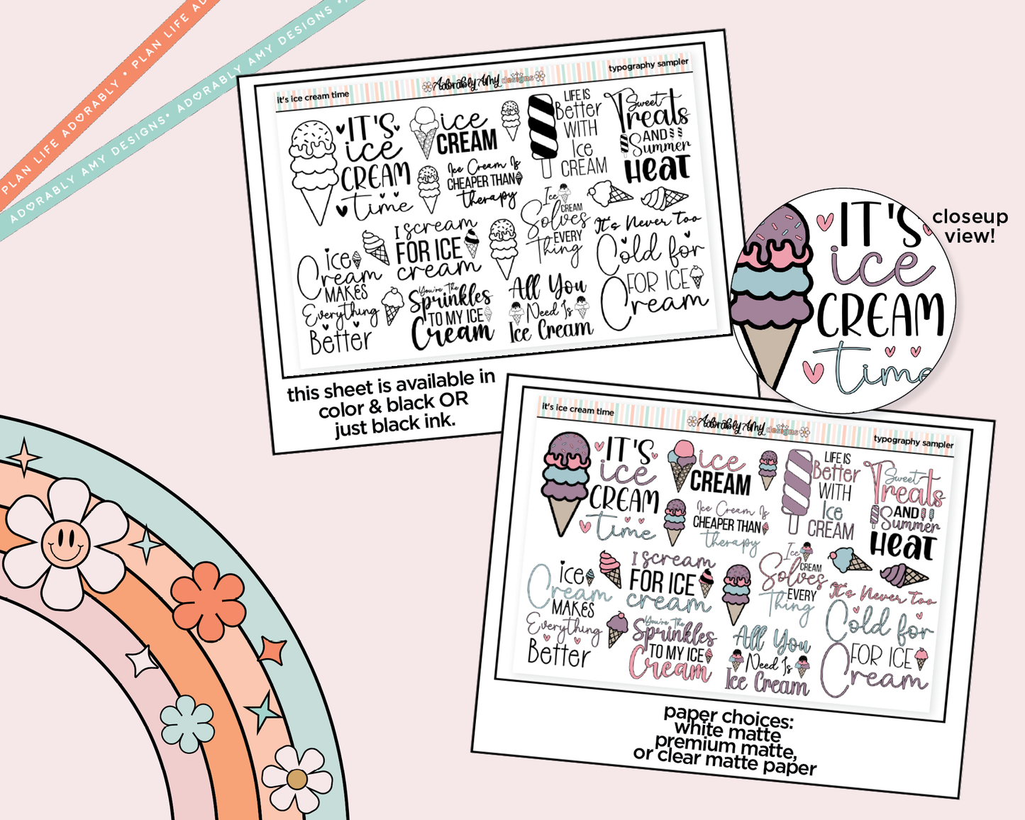 It's Ice Cream Time Deco Typography Sampler Planner Stickers