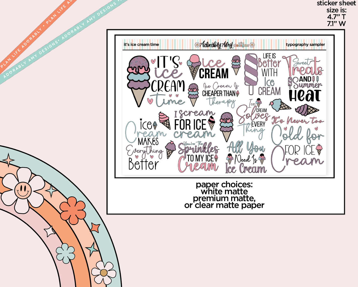 It's Ice Cream Time Deco Typography Sampler Planner Stickers