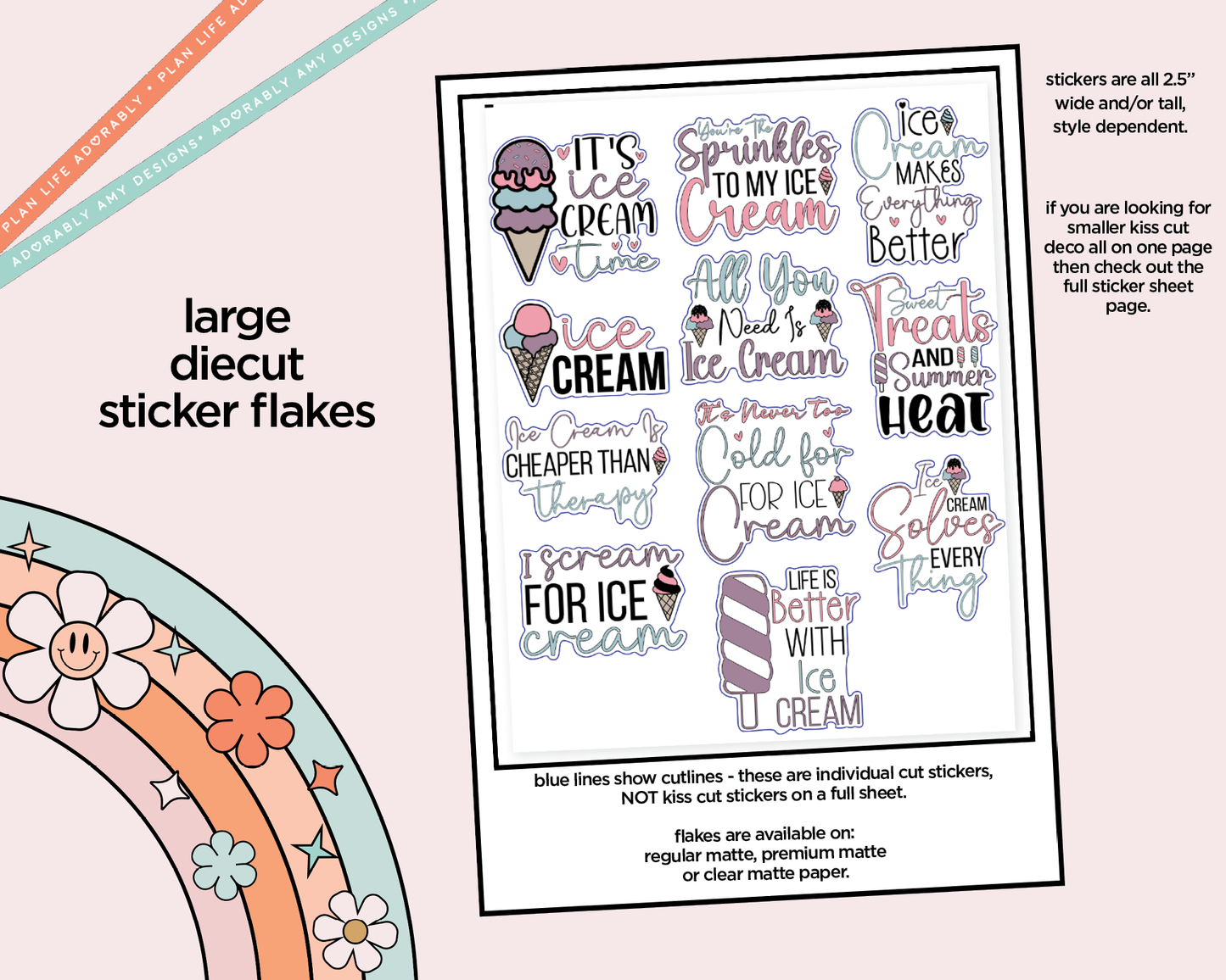 It's Ice Cream Time Deco Typography Sampler Planner Stickers