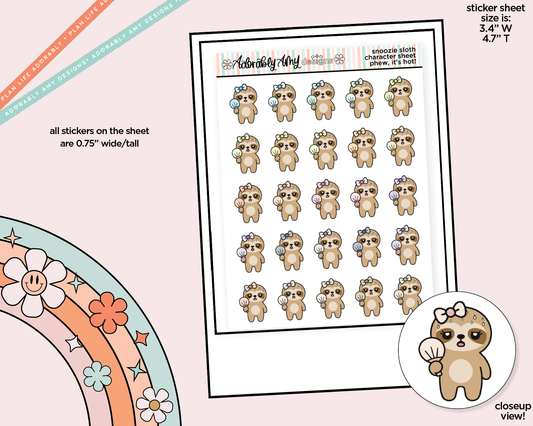Snoozie Sloth Phew, It's Hot! Decoration Character Planner Stickers - Adorably Amy Designs