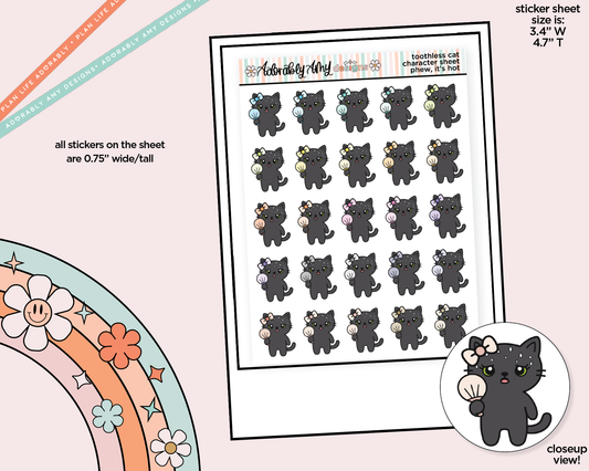 Toothless Cat Phew, It's Hot! Decoration Character Planner Stickers - Adorably Amy Designs