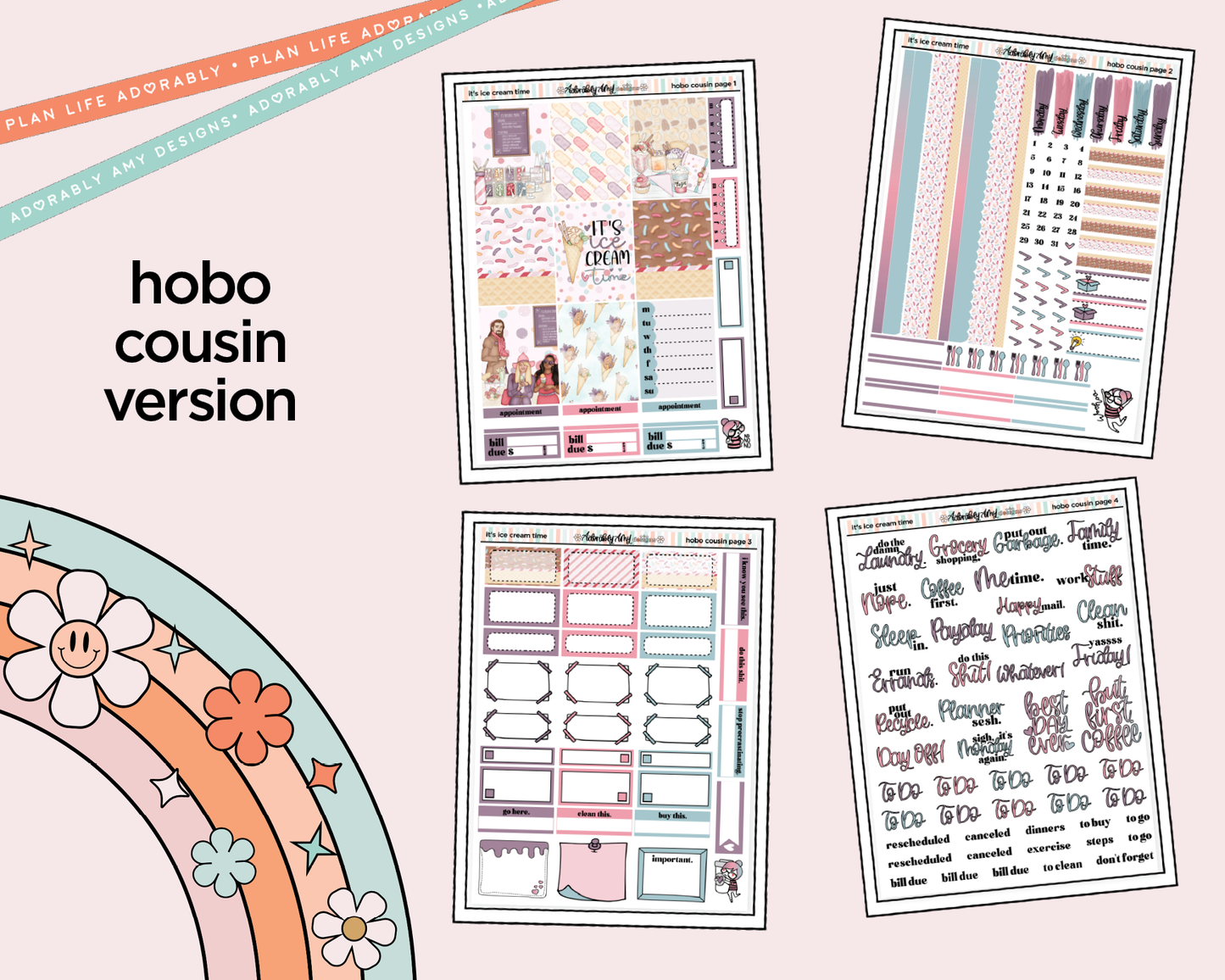 Hobonichi Cousin Weekly It's Ice Cream Time Planner Sticker Kit for Hobo Cousin or Similar Planners