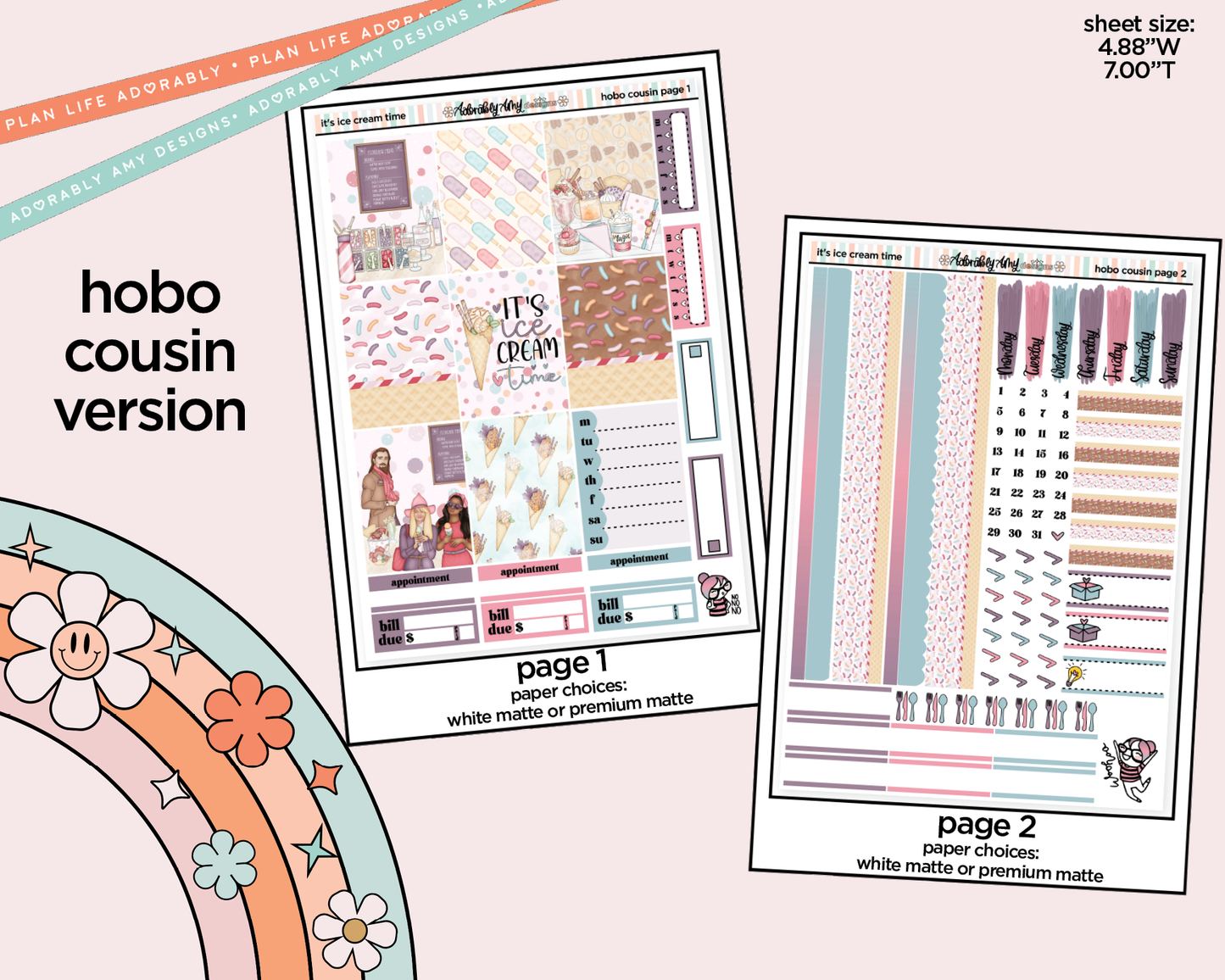 Hobonichi Cousin Weekly It's Ice Cream Time Planner Sticker Kit for Hobo Cousin or Similar Planners