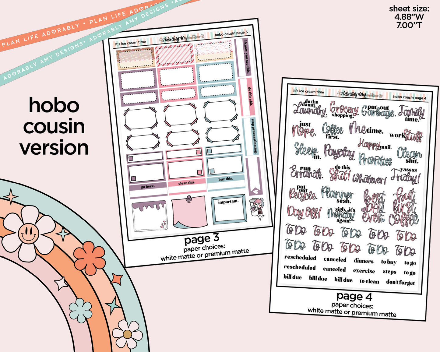 Hobonichi Cousin Weekly It's Ice Cream Time Planner Sticker Kit for Hobo Cousin or Similar Planners