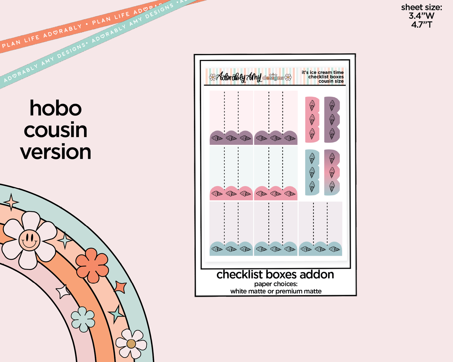 Hobonichi Cousin Weekly It's Ice Cream Time Planner Sticker Kit for Hobo Cousin or Similar Planners