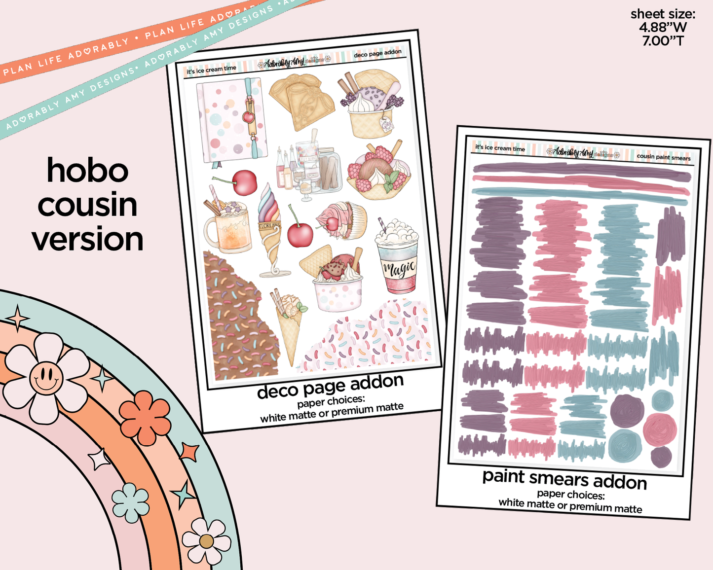 Hobonichi Cousin Weekly It's Ice Cream Time Planner Sticker Kit for Hobo Cousin or Similar Planners