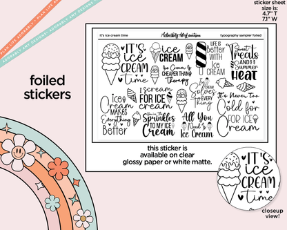 Foiled It's Ice Cream Time Deco Typography Sampler Planner Stickers