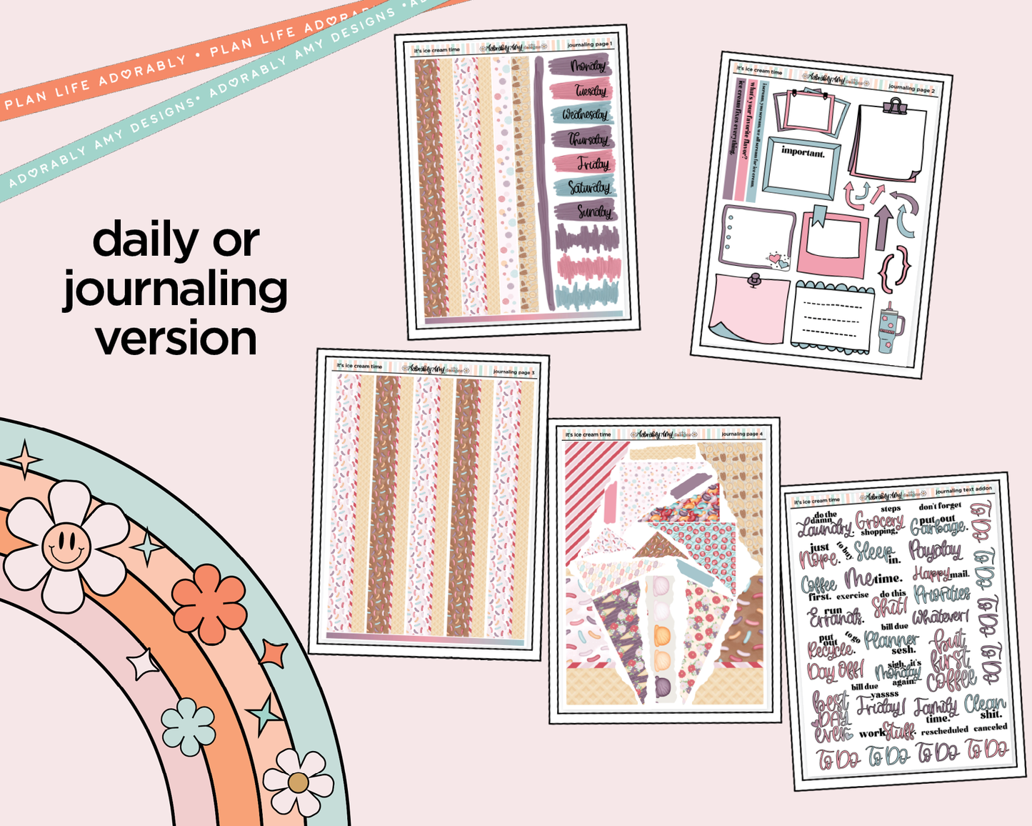 Journaling and Daily Planning It's Ice Cream Time Planner Sticker Kit