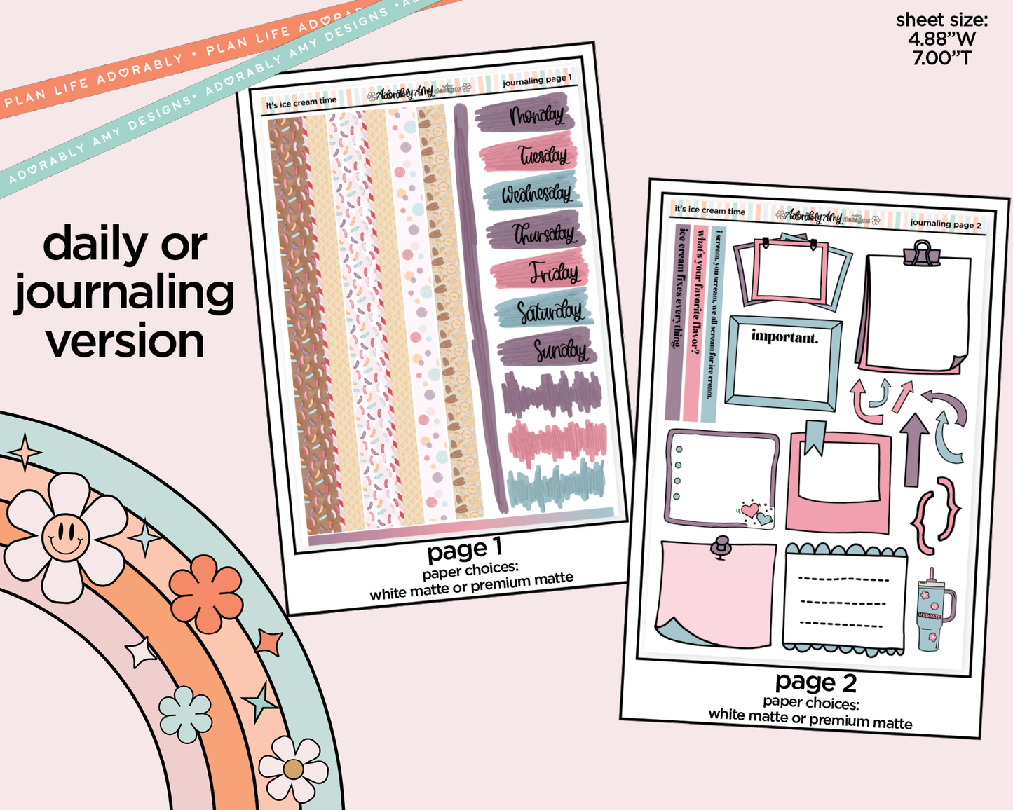 Journaling and Daily Planning It's Ice Cream Time Planner Sticker Kit