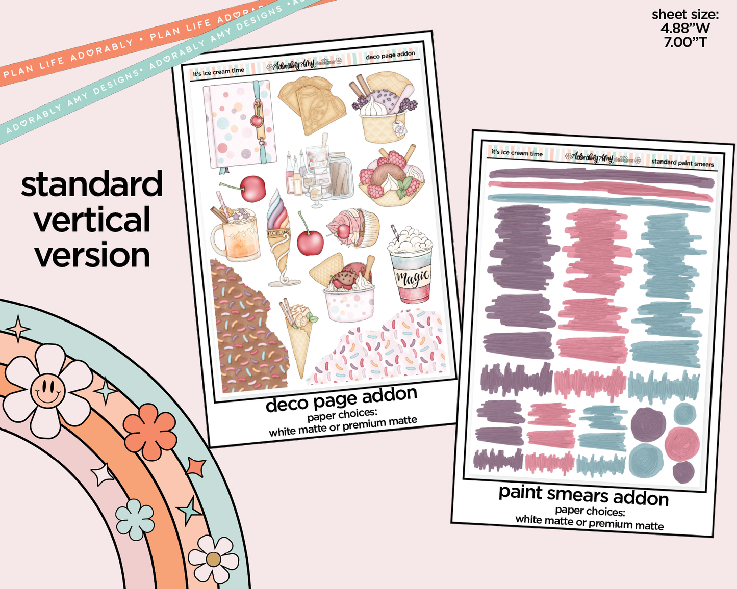 Vertical It's Ice Cream Time Weekly Sticker Kit for Vertical Standard Size Planners or Insert