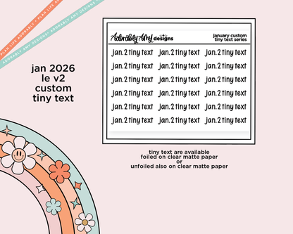 January 2026 LE Font Custom Foiled Tiny Text Sticker Sheet Planner Stickers
