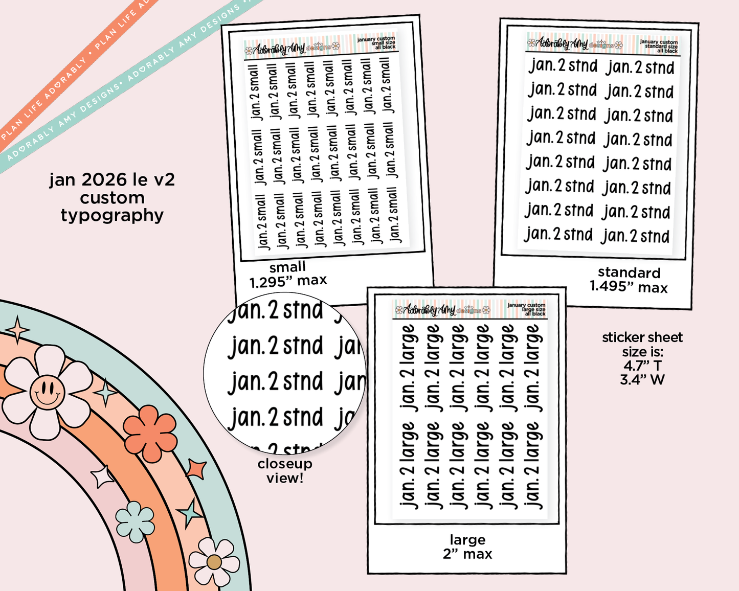 January 2026 LE Custom Typography Sticker Reminder Planner Stickers