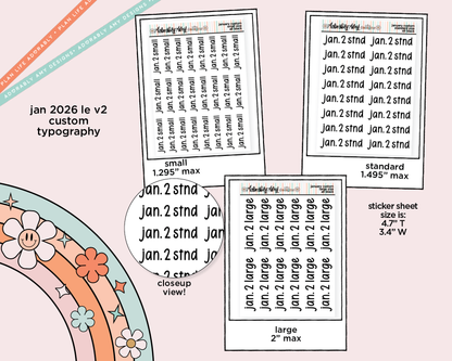 January 2026 LE Custom Typography Sticker Reminder Planner Stickers