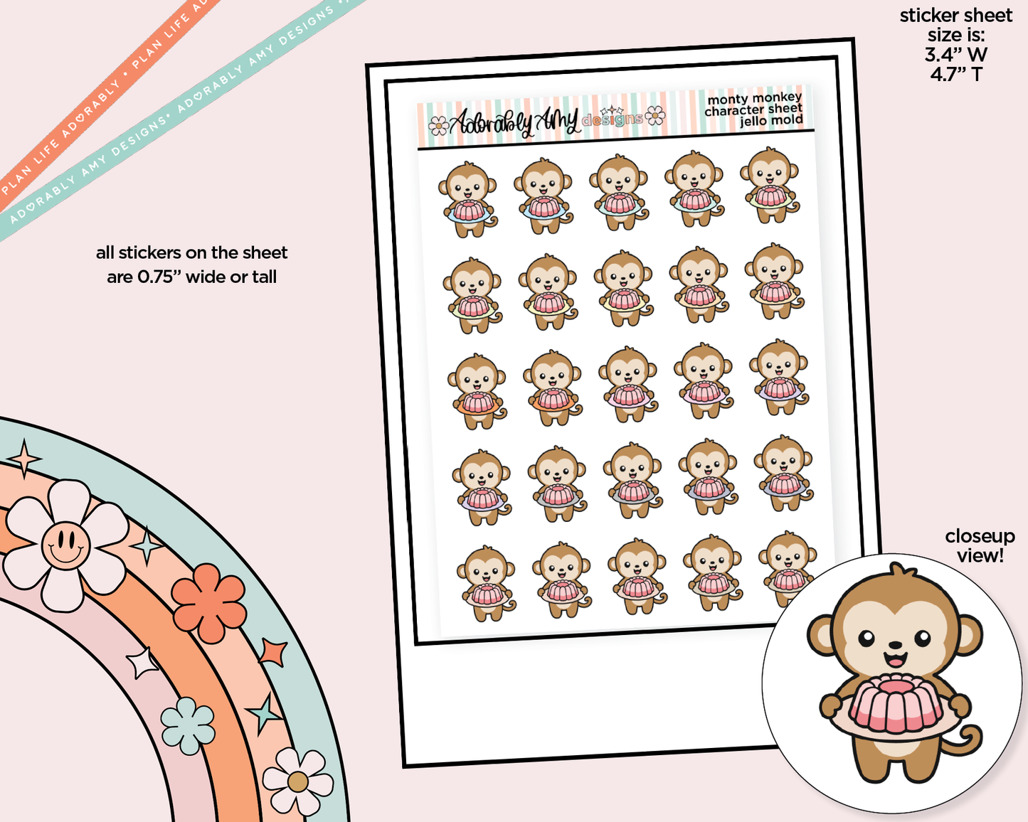 Monty the Monkey Jello Mold Decoration Character Planner Stickers