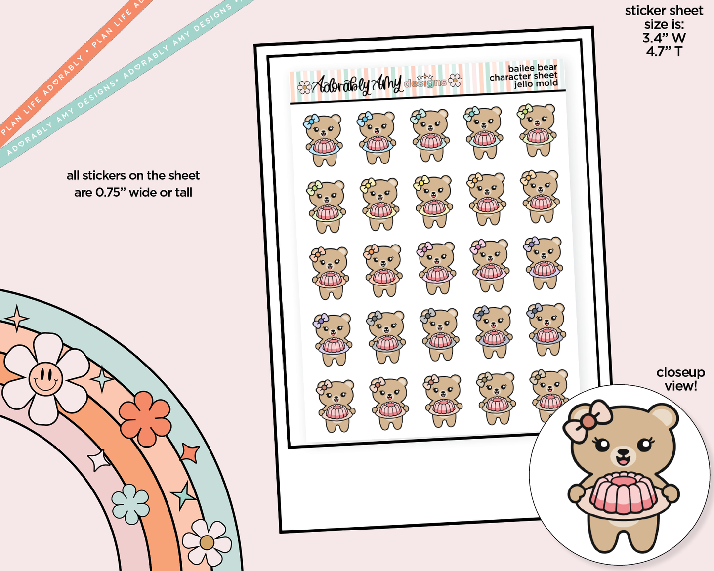 Bailee Bear Jello Mold Decoration Character Planner Stickers