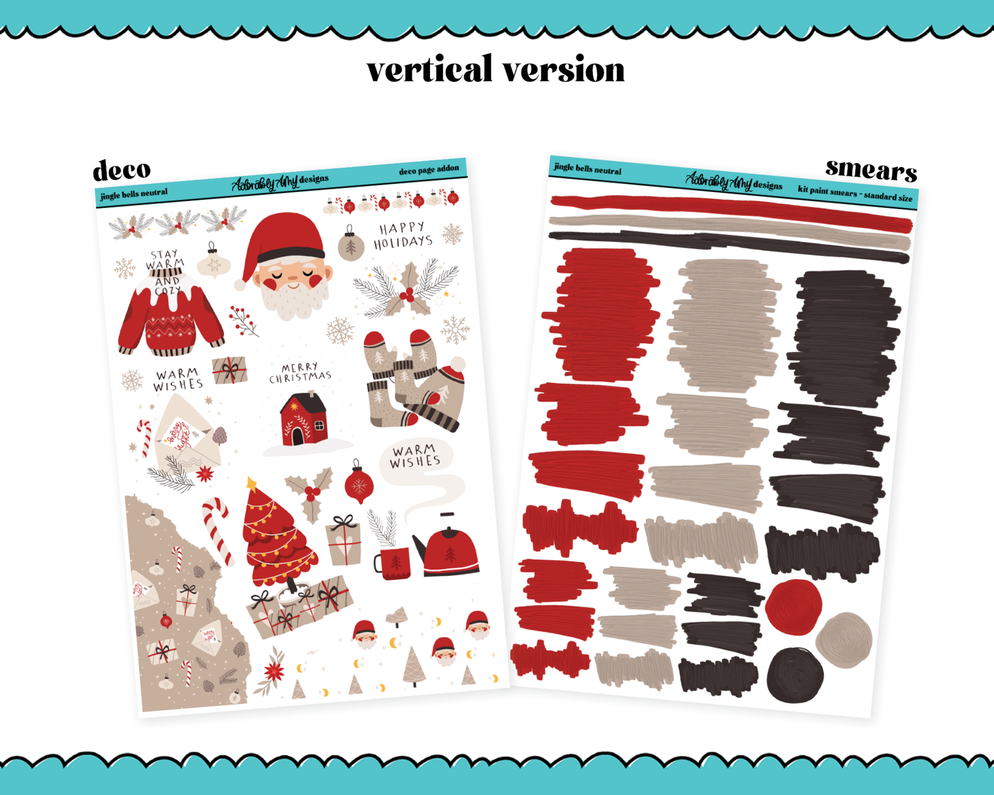 Vertical Jingle Bells Neutral Christmas Themed Planner Sticker Kit for Vertical Standard Size Planners or Inserts